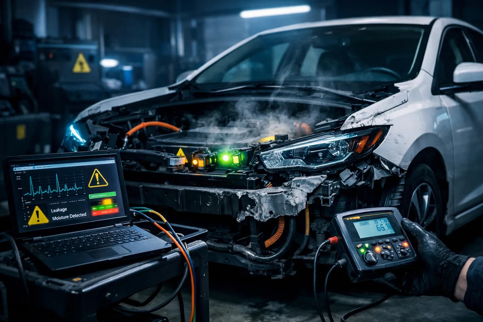 Schemat układu HV po kolizji z błędem izolacji.