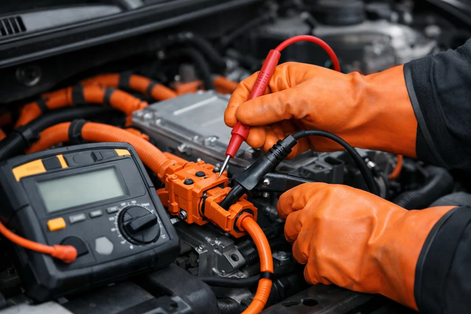 Pomiar testu izolacji 1000V z aparaturą pomiarową.