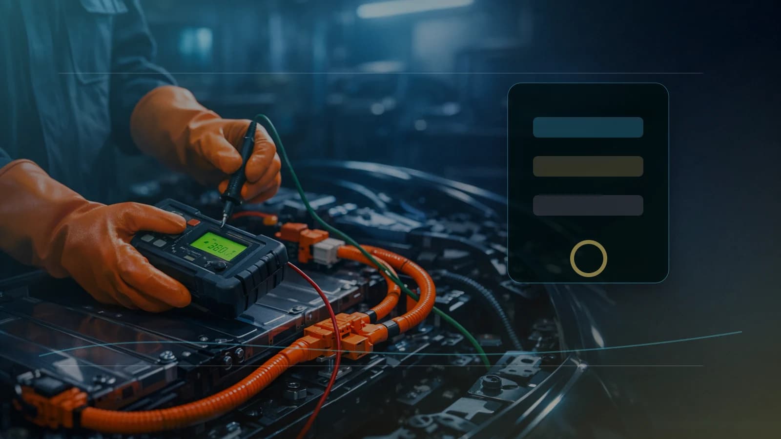 Stanowisko pracy przy układzie wysokiego napięcia z matą elektroizolacyjną i sprzętem pomiarowym.