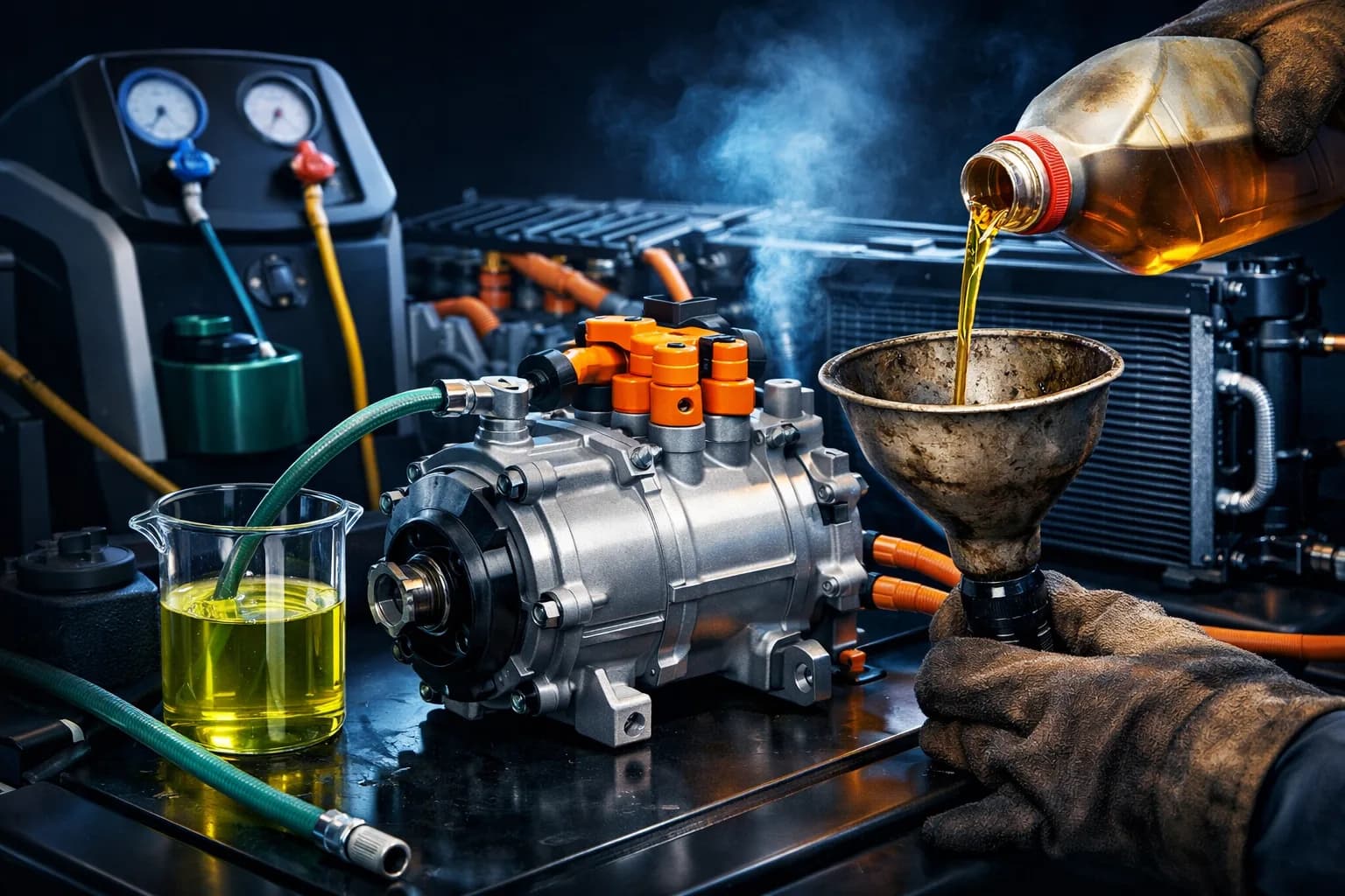 Kompresor wysokiego napięcia i układ klimatyzacji EV.