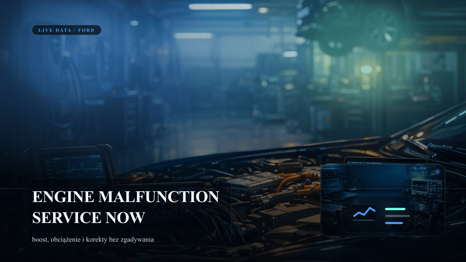 Diagnostyka Forda z komunikatem engine malfunction service now i analizą live data.