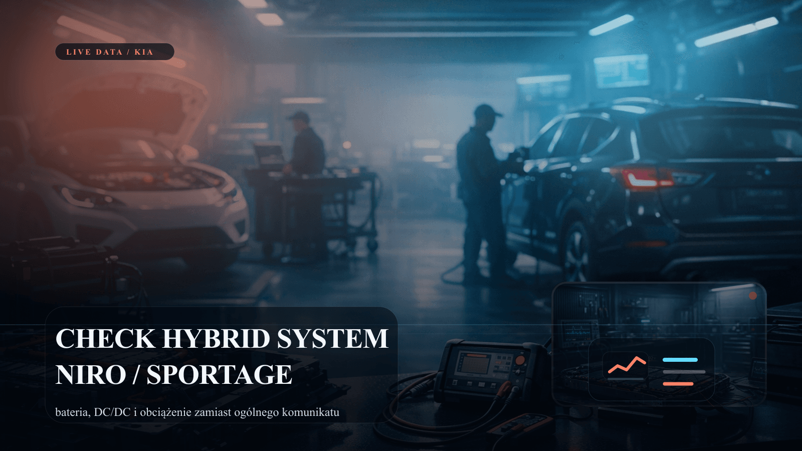 Diagnostyka Kia z komunikatem check hybrid system i analizą logów.