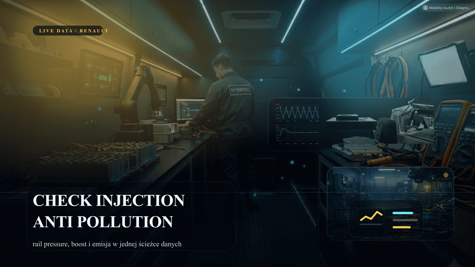 Diagnostyka Renault z komunikatem check injection i analizą live data.