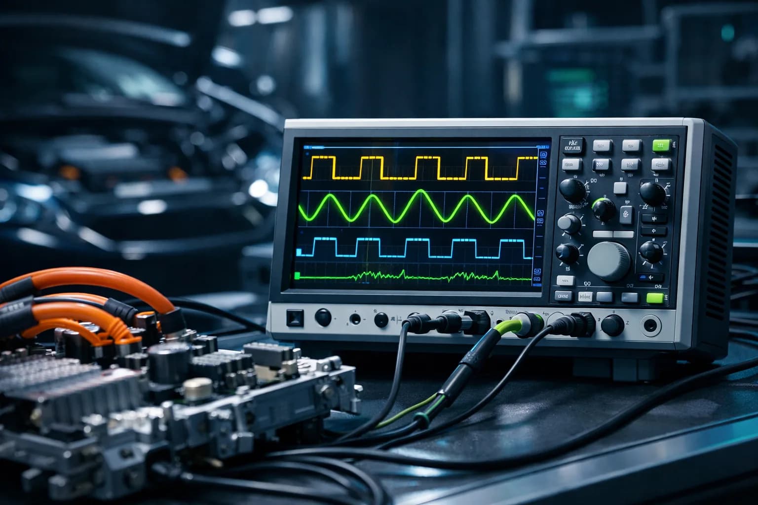 Przebiegi oscyloskopowe falownika EV.