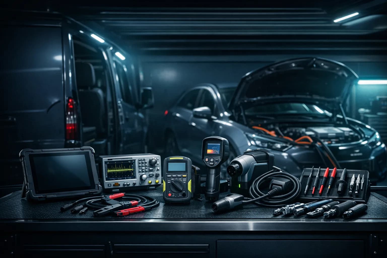 Sprzęt diagnostyczny EV i HEV w mobilnym laboratorium Hybspec.