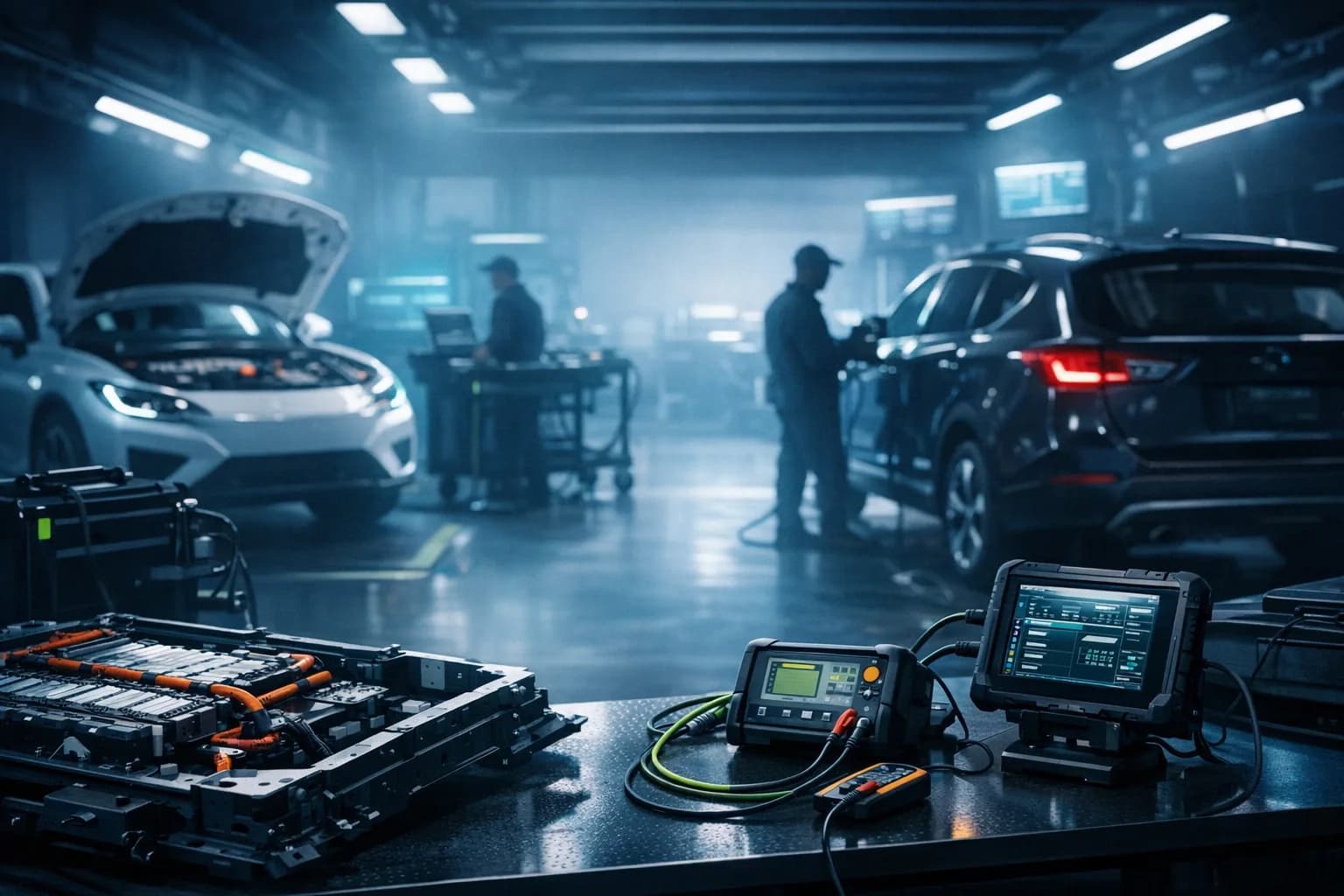 Mobilne laboratorium EV i HEV ze skanerem i sprzętem pomiarowym.