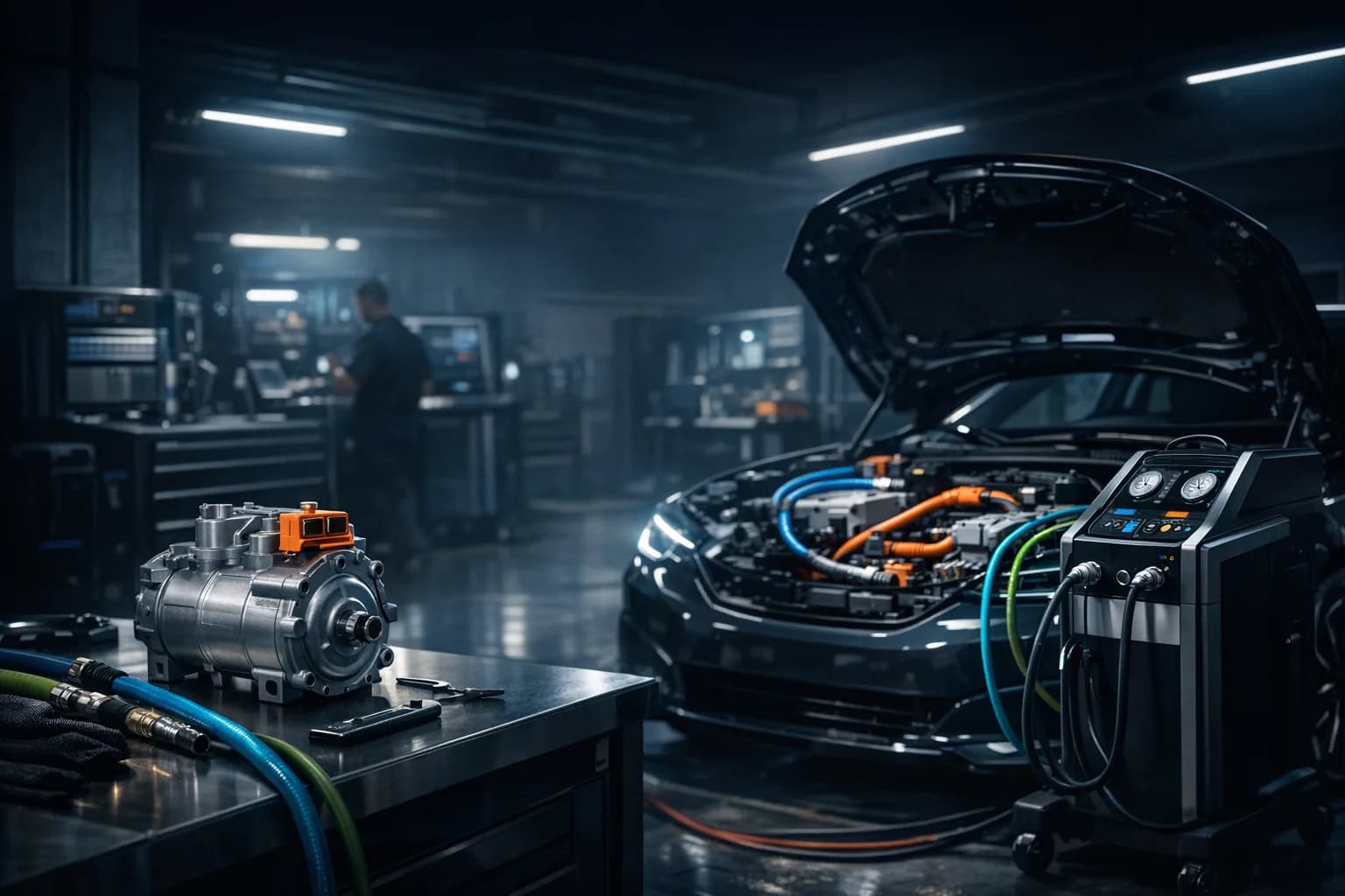 Serwis klimatyzacji EV i HEV z kompresorem HV.